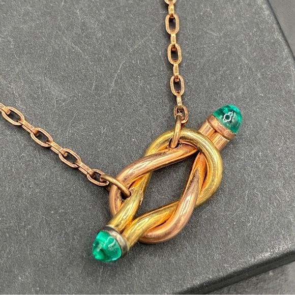 Vintage Mid Century Wedding Two Tone Love Knot Tie Bar Chain - Picture 9 of 15